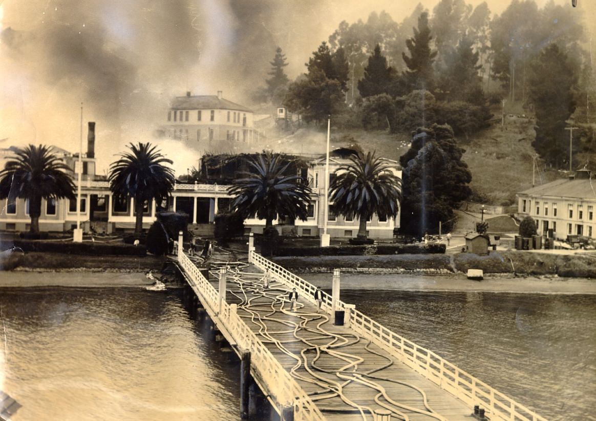 Fire at Angel Island administration building, 1940