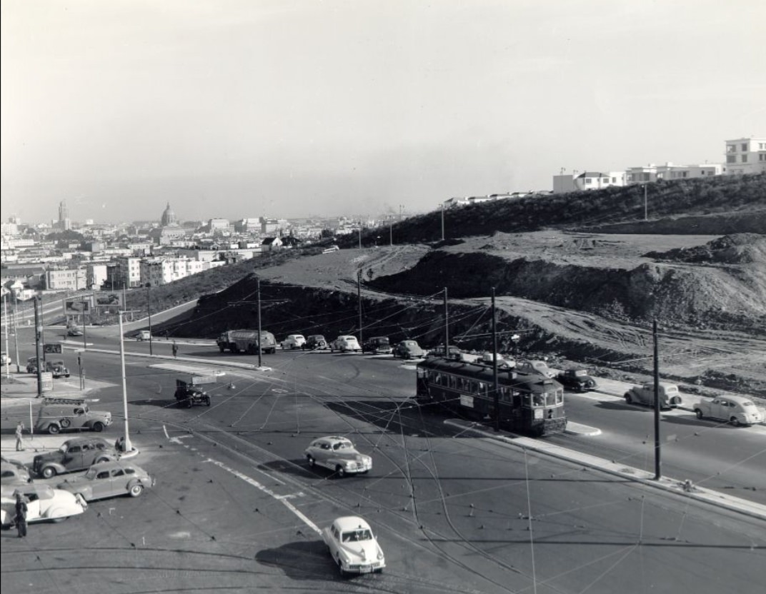 View of Geary Boulevard at Presidio Avenue facing southeast, 1948