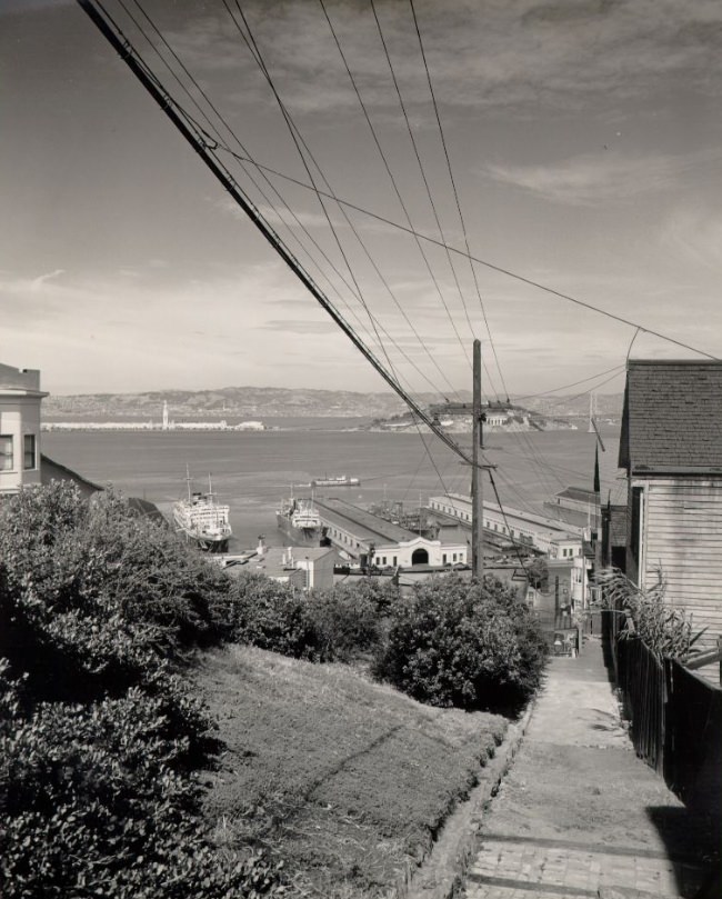 View of Treasure Island and Yerba Buena Island from Telegraph Hill, 1940s