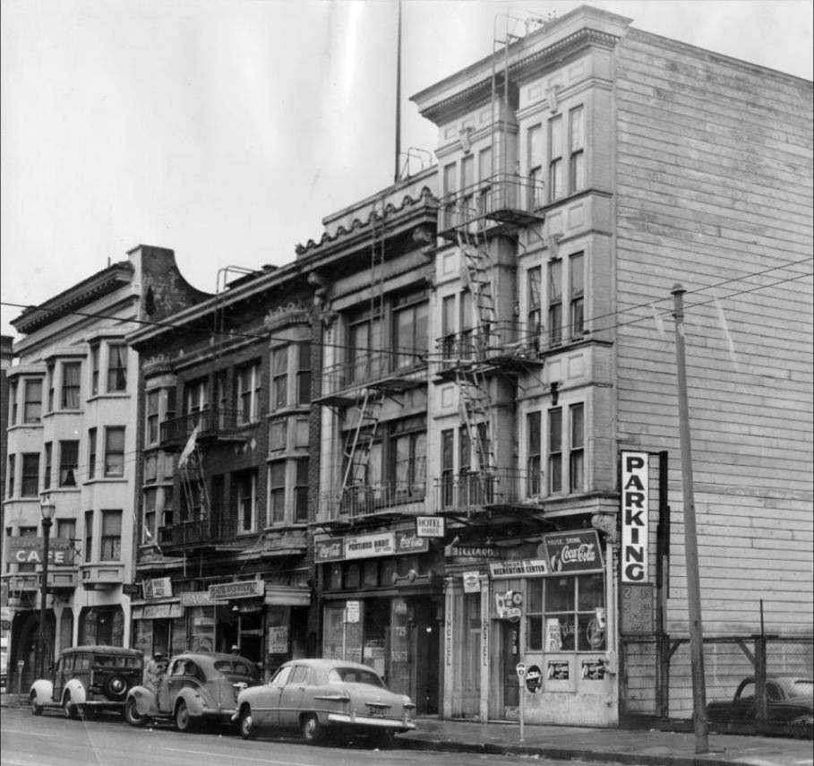 Hotel Parker and Hotel Ritch Annex on Howard Street, 1955.