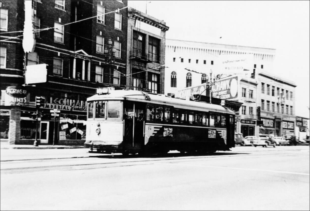 Streetcar on Market Street, circa 1950s.