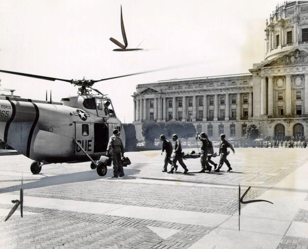 Helicopter rescue at the Civic Center, 1953.