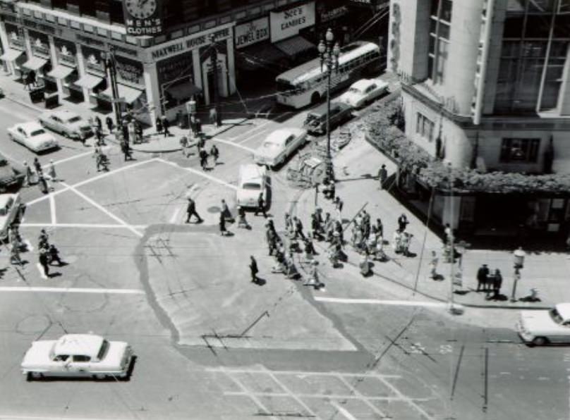 Intersection of Stockton and Market Streets, 1955.