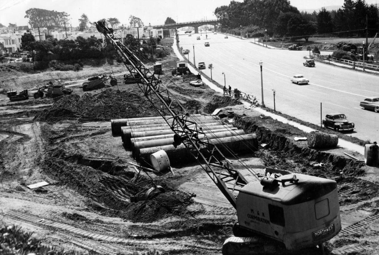 Construction along Alemany and Junipero Serra Boulevard, 1951.
