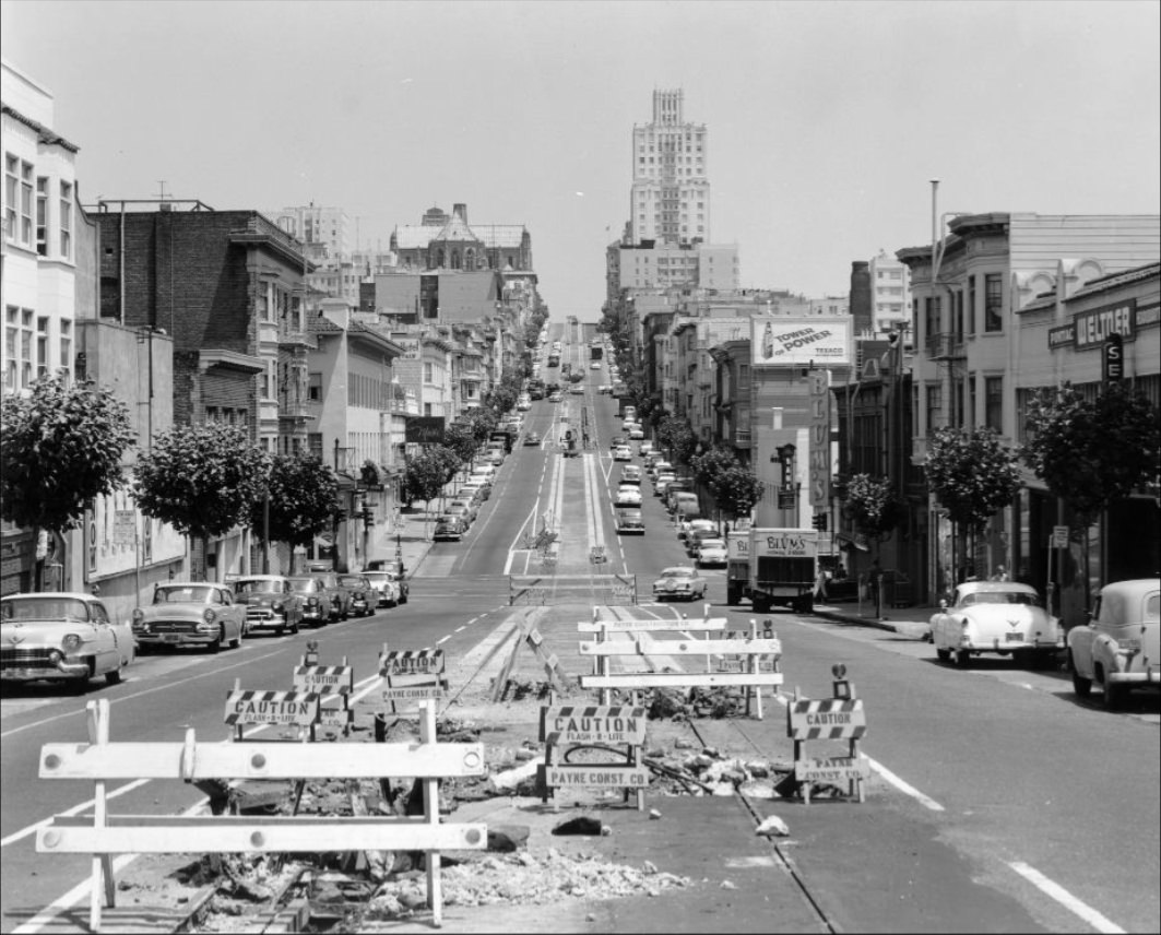California Street from Van Ness, looking east, 1957.