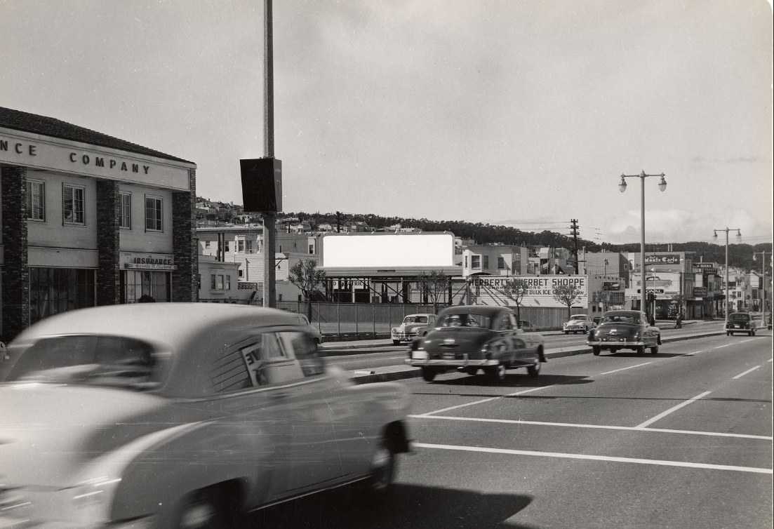 Lombard Street near Fillmore, circa 1950s.