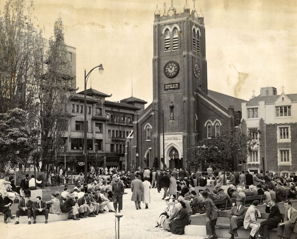Worshippers entering Old St. Mary's Church for Good Friday services, 1956.