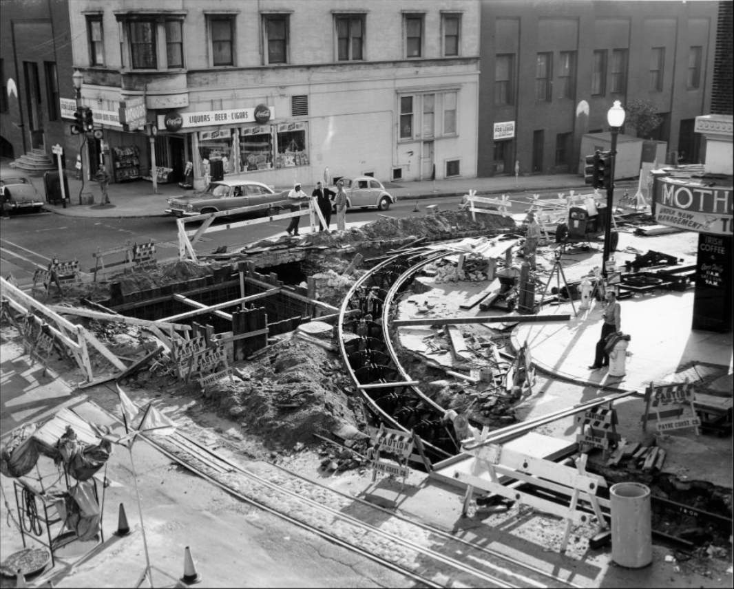 Construction on California and Hyde streets, 1957.