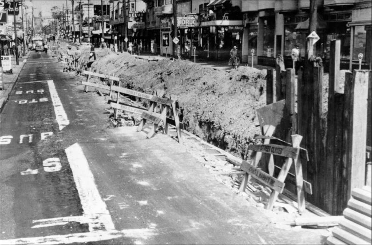 Chestnut Street during track removal project, 1955.