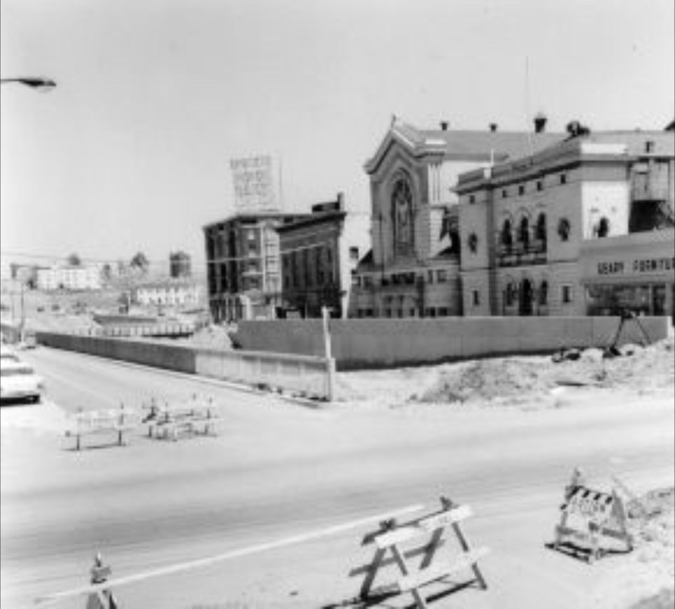 Construction underway on Geary Boulevard, circa 1950s.