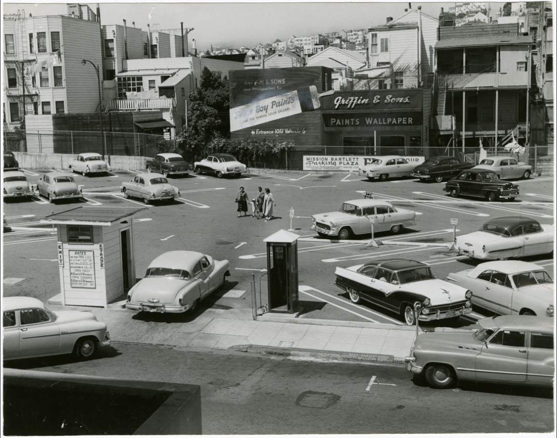 Mission-Bartlett Parking Plaza, circa 1957.