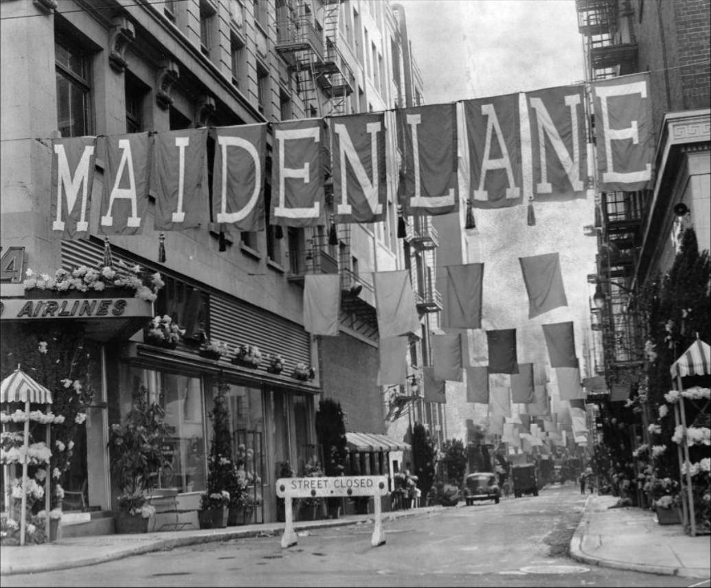 Maiden Lane at dawn during the annual Spring Festival, 1952.