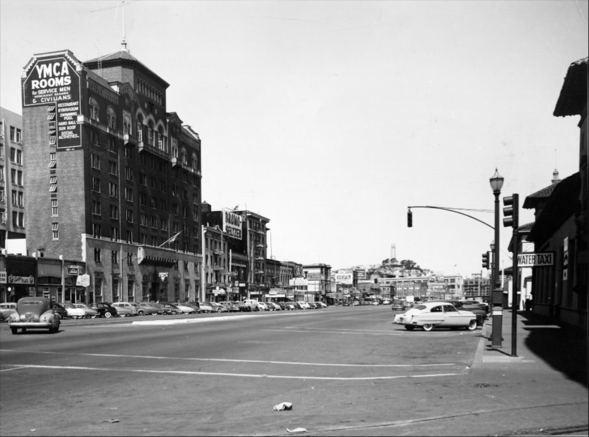 Embarcadero from Howard Street toward Market Street, circa 1950s.