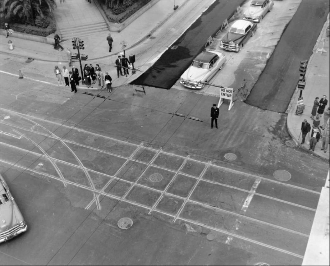 Stockton-Geary crossing from southeast corner, 1955.