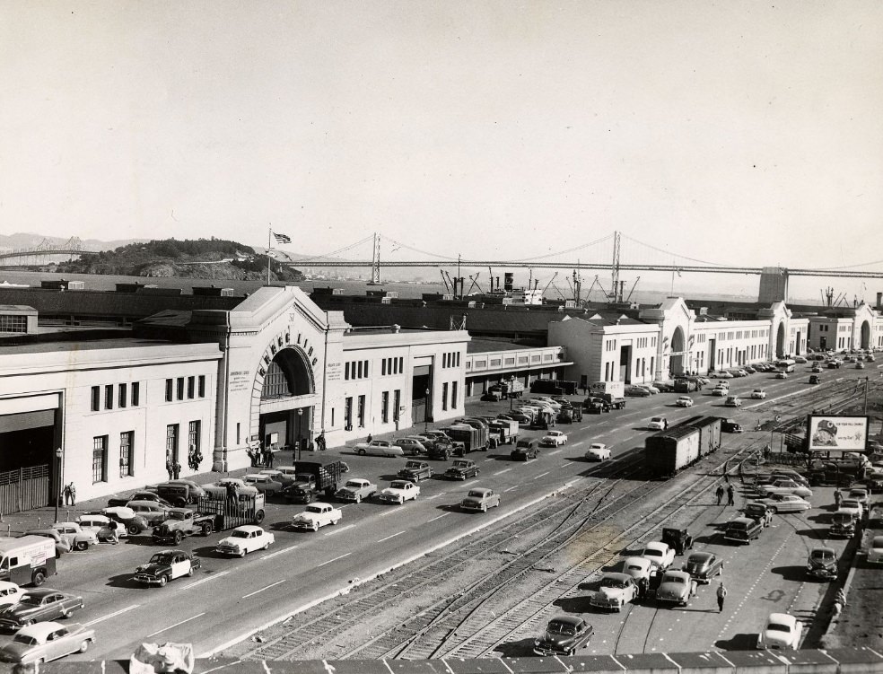 View of the Embarcadero looking south from Pier 37, circa 1953.