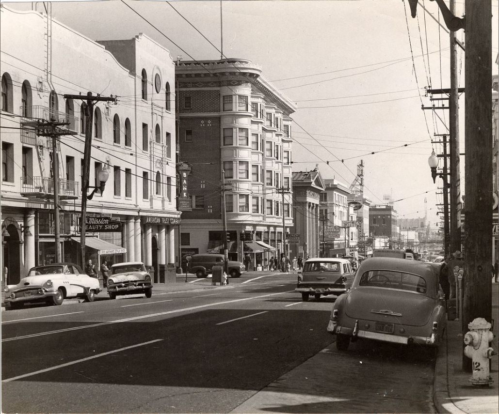 The Mission District at 16th and Valencia Streets, 1958.