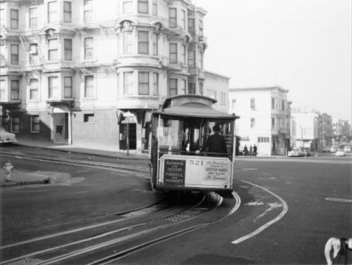A cable car on Jackson Street, circa 1953.