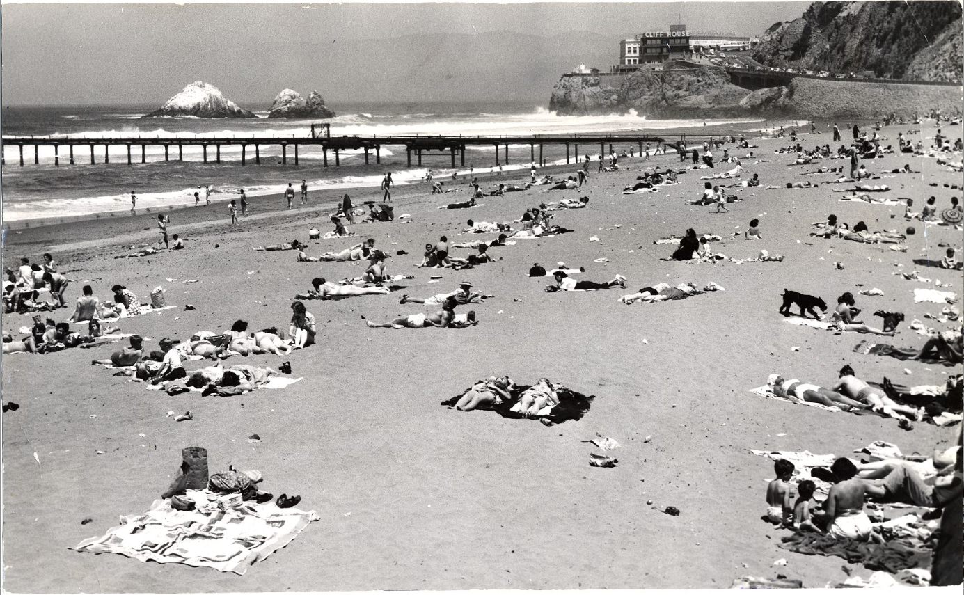 Sunbathers at Ocean Beach, 1950.