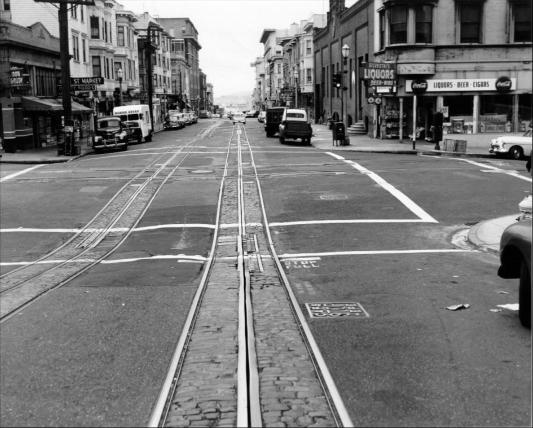Hyde and California, west track looking south, 1954.