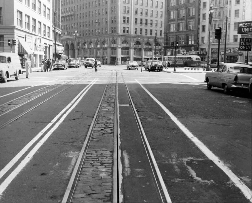 View east on California Street near Market, 1957.