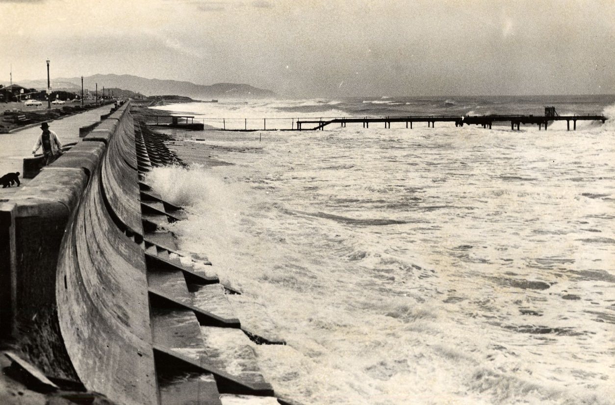 High tide at Ocean Beach, 1959.