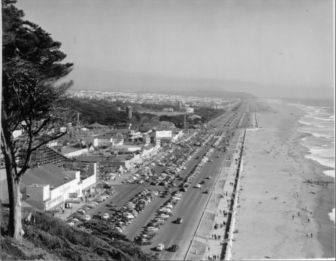 View of Ocean Beach from Sutro Heights, 1950.