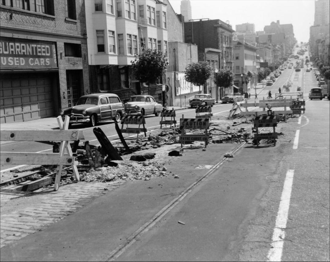 California Street at Van Ness, view east, 1957.