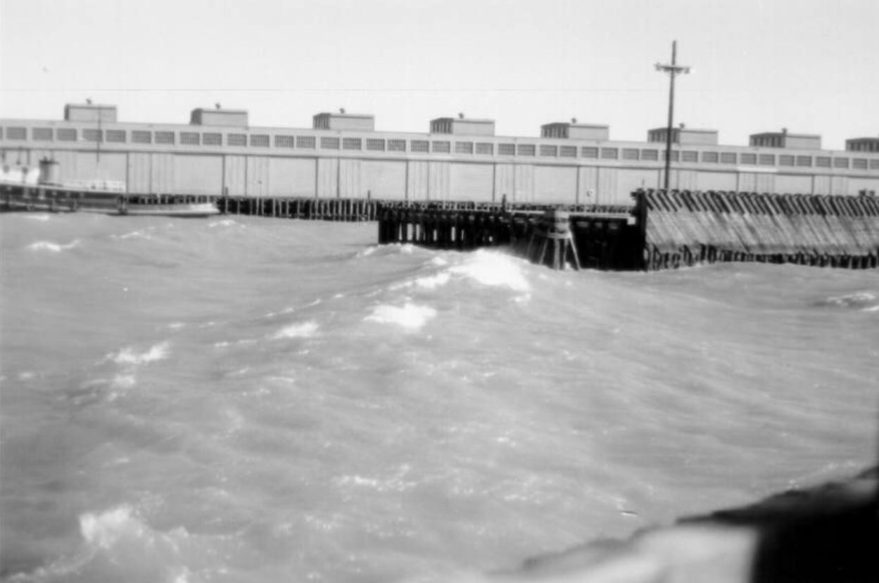 Choppy waves near Fisherman's Wharf, 1960s.