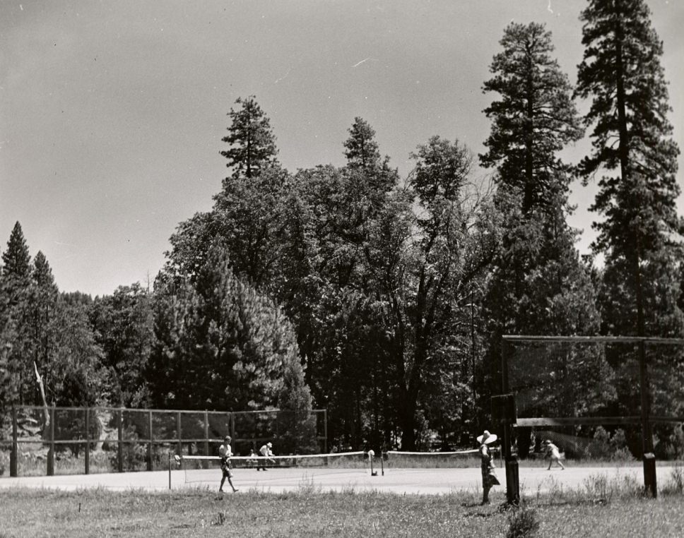 Campers playing tennis at Camp Mather, 1948.