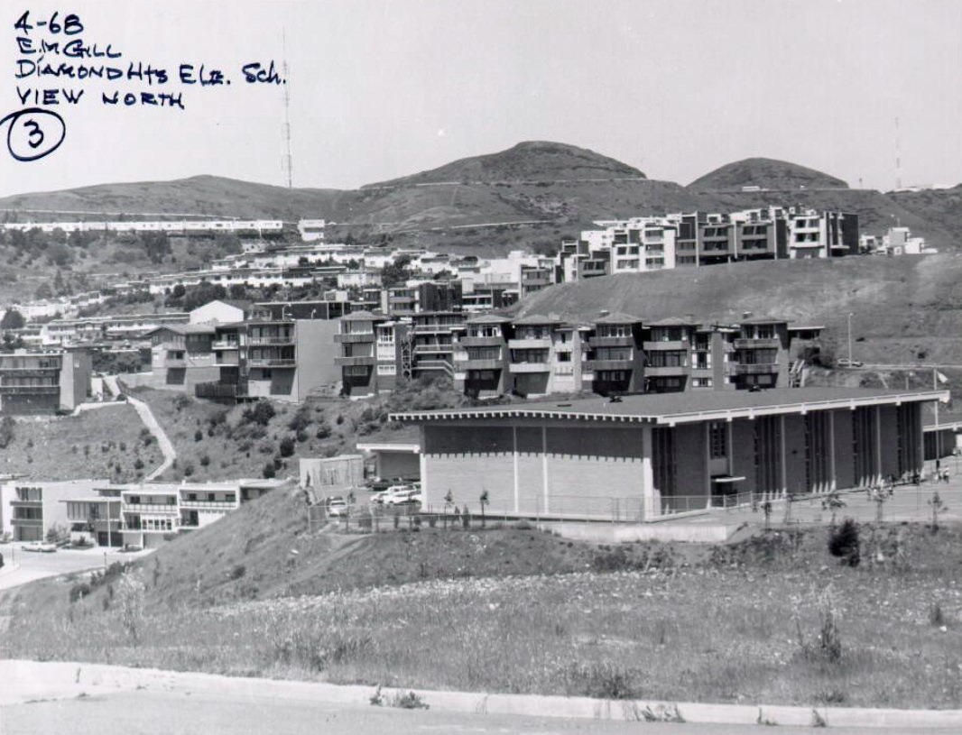 Diamond Heights Elementary School, view north, 1968.