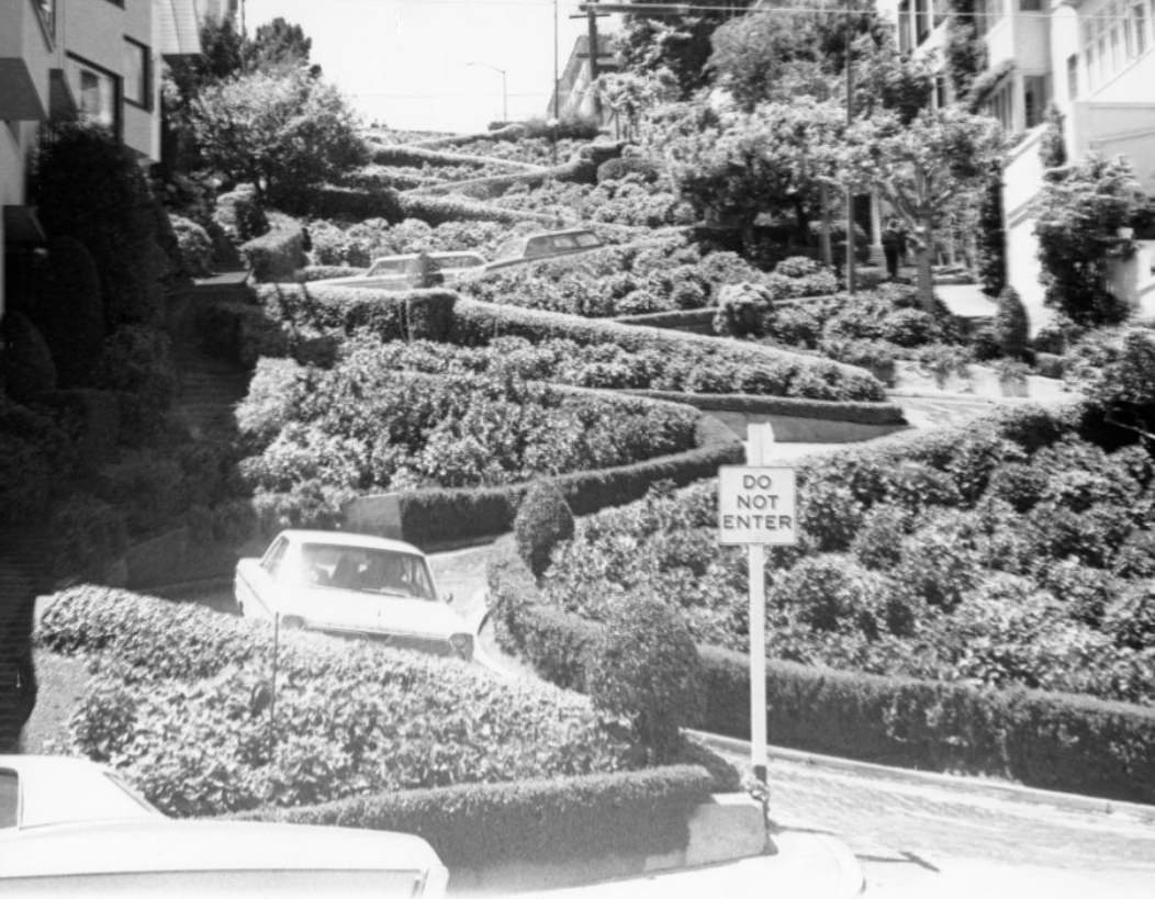 Lombard Street Hill between Hyde and Leavenworth streets, 1960s.