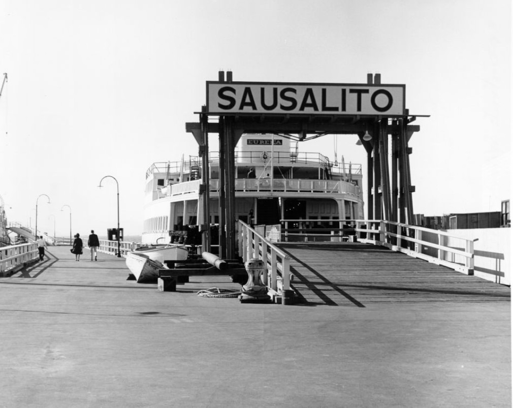 Ferryboat ready to depart for Sausalito from a San Francisco dock, 1964.
