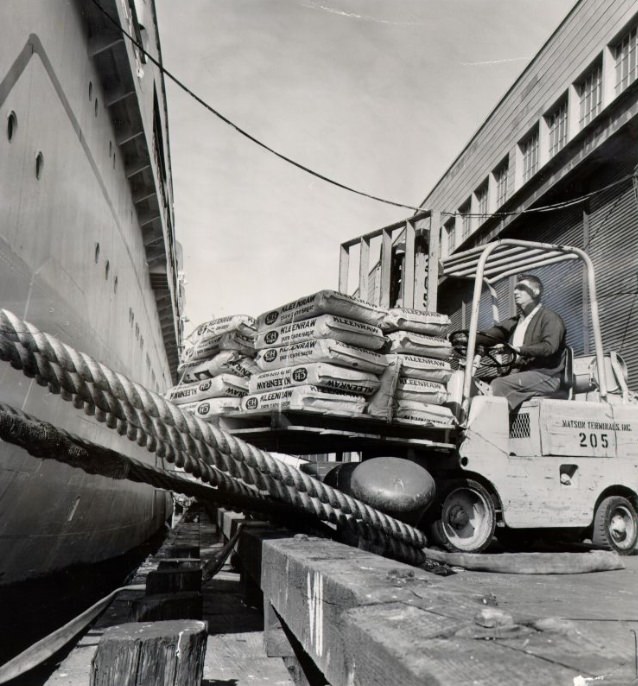 Longshoreman Al Poli at the San Francisco waterfront, 1962.