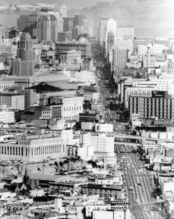 View down Market Street looking east, 1964.