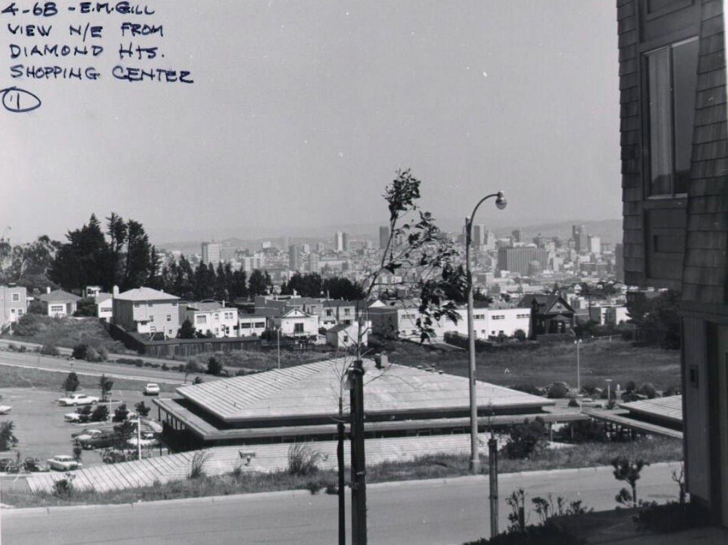 View northeast from Diamond Heights shopping center, 1968.