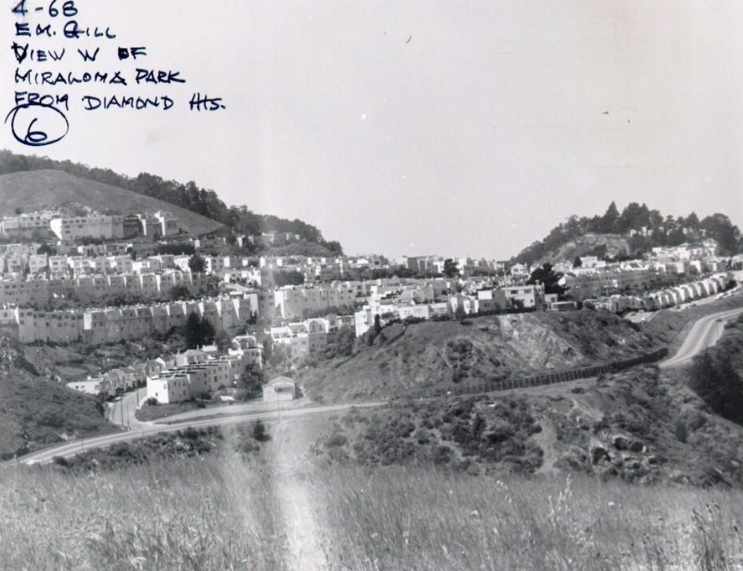 View west of Miraloma Park from Diamond Heights, 1968.