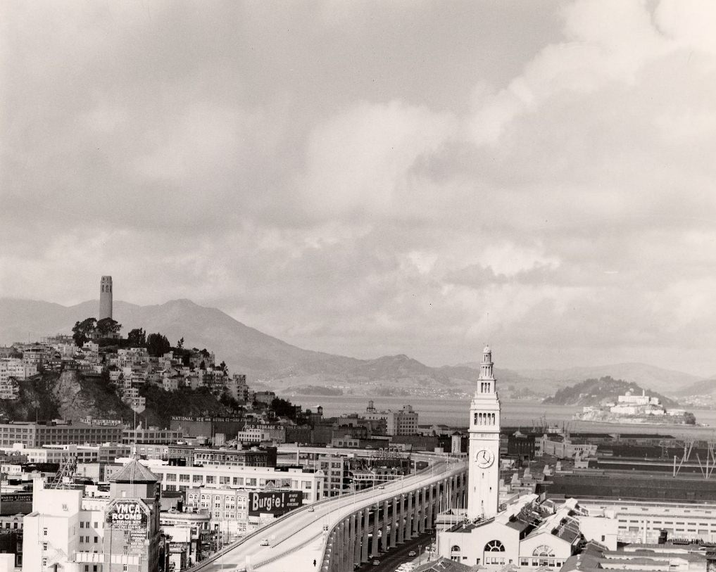 View of Ferry Terminal and Embarcadero Freeway, 1960s.