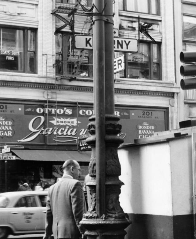 Corner of Kearny and Sutter streets, 1963.