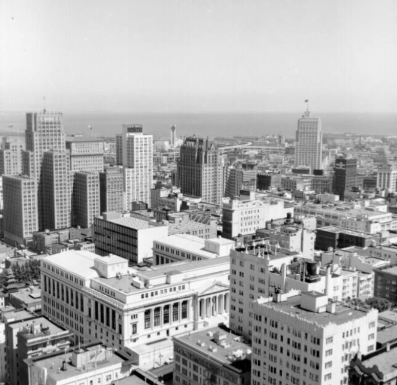 View of downtown from the Fairmont Hotel, 1961.