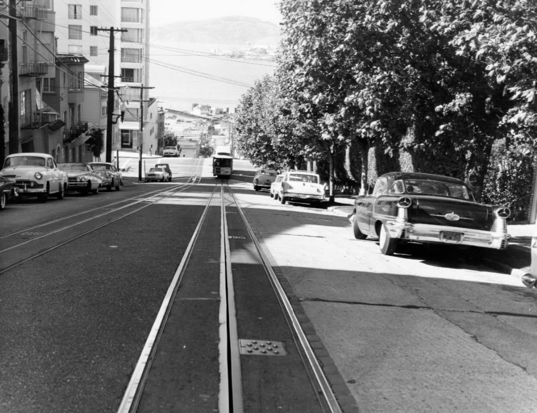 View of Bay from top of Hyde Street hill, 1961.