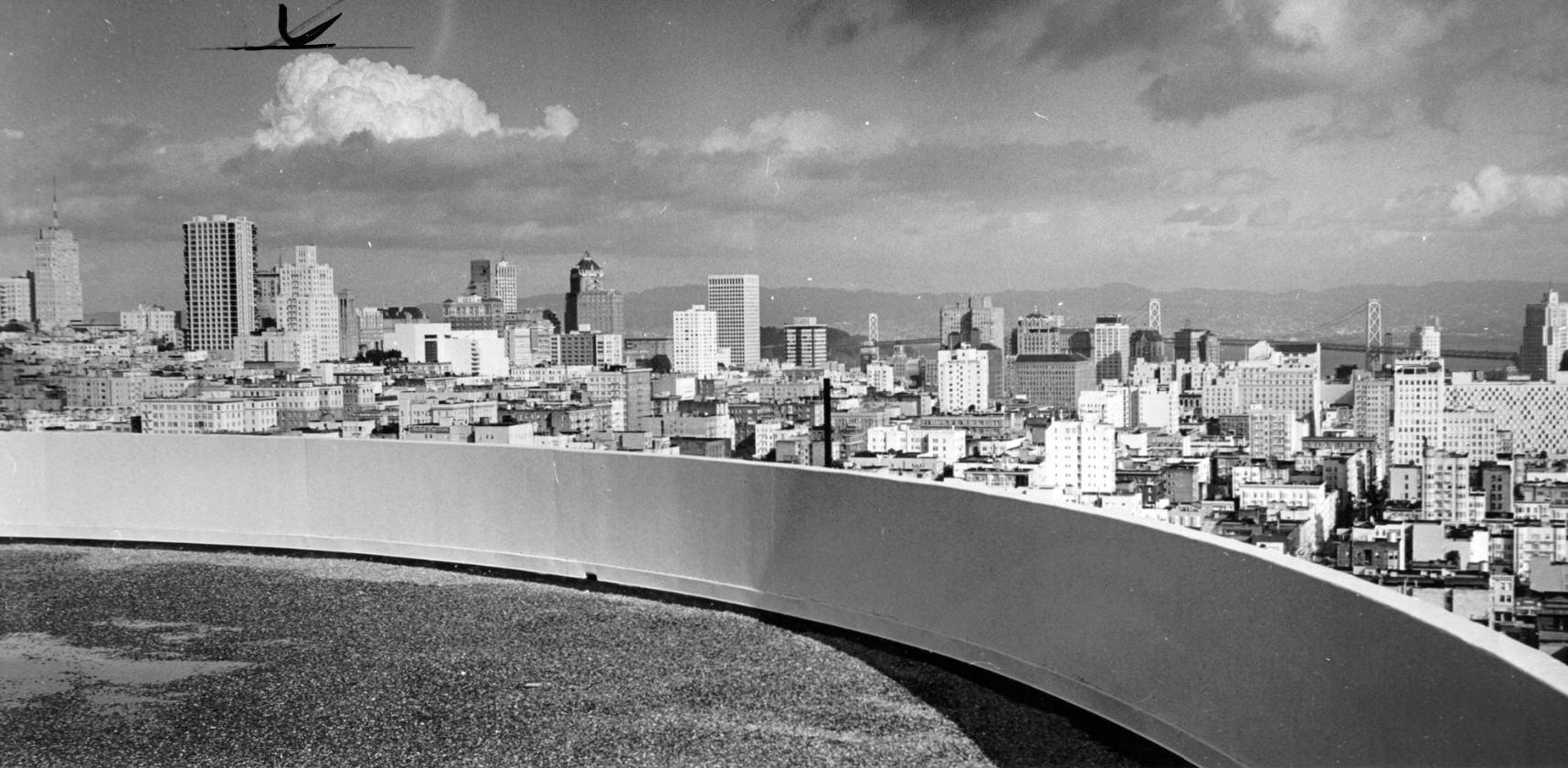View from Carillon Tower apartments, near the Western Addition, looking east, 1964.