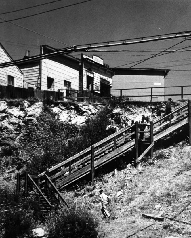 Telegraph Hill stairway, 1960s.