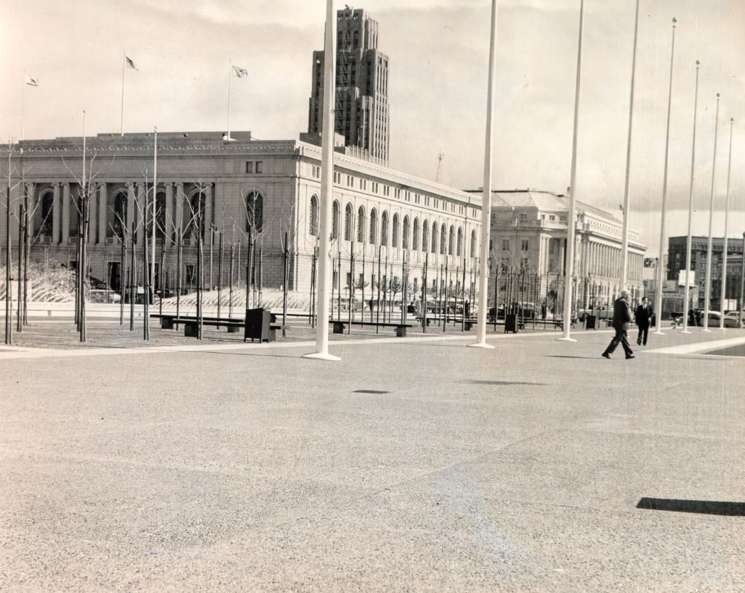 View of the Main Library from Civic Center Plaza, 1962.