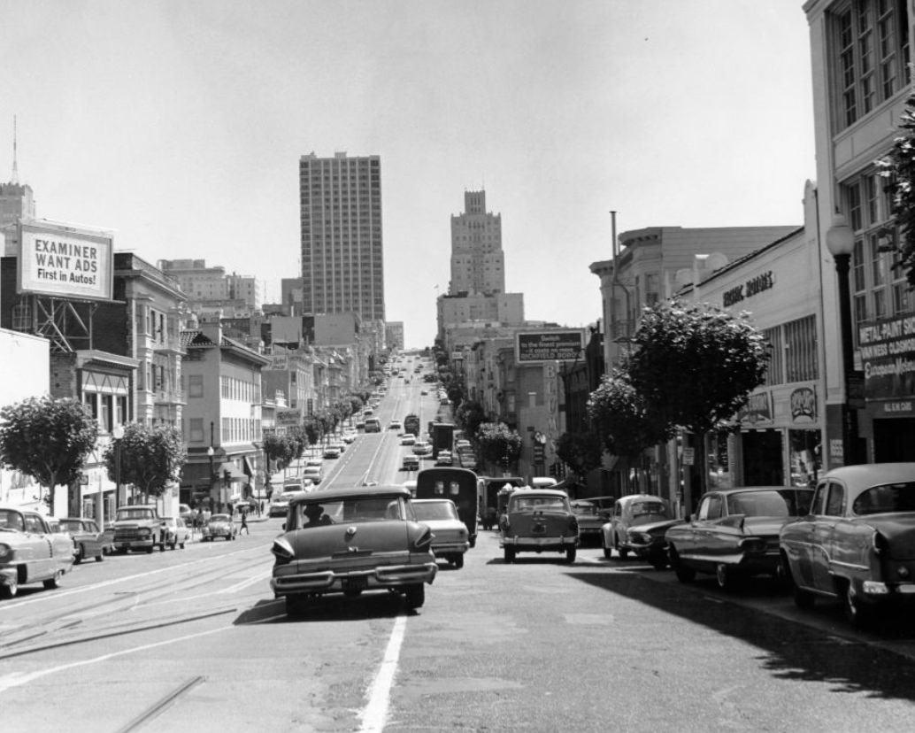 California Street from Van Ness, looking east, 1964.