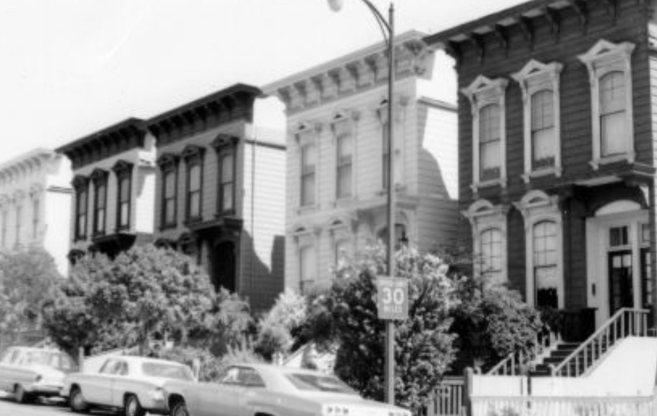 Row of houses on Bush Street, 1960s.
