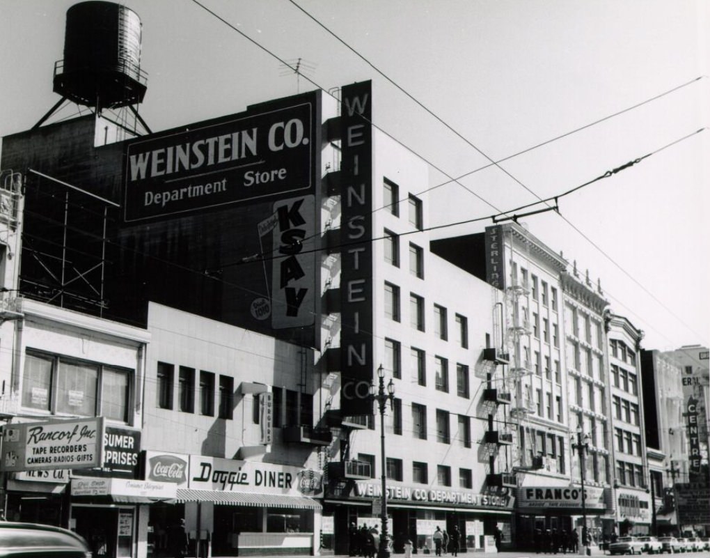 Storefronts on Market Street, 1960s.