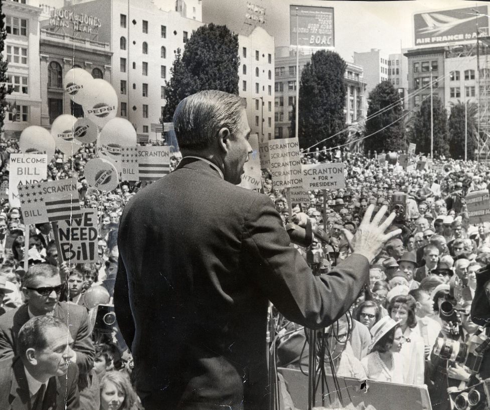 William Scranton addressing a rally in Union Square, 1964.