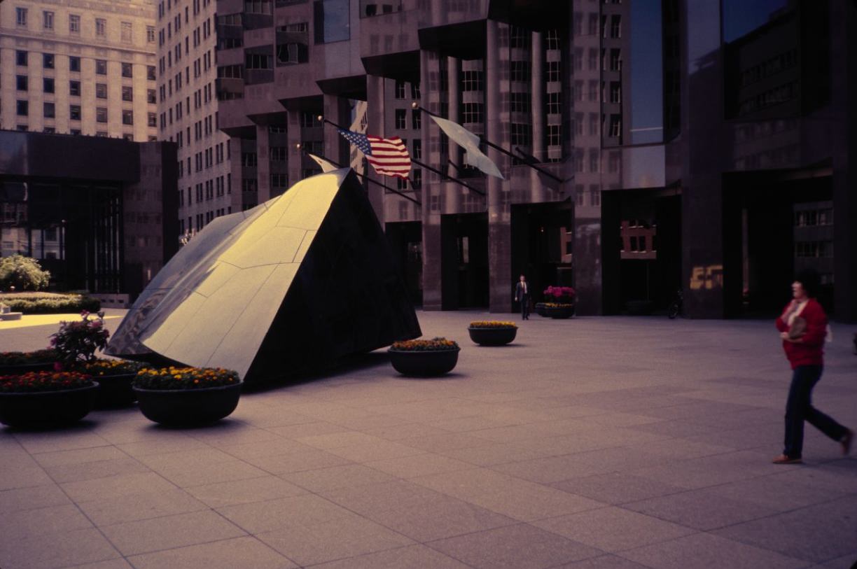 Transcendence sculpture in front of the Bank of America Building, 1984.