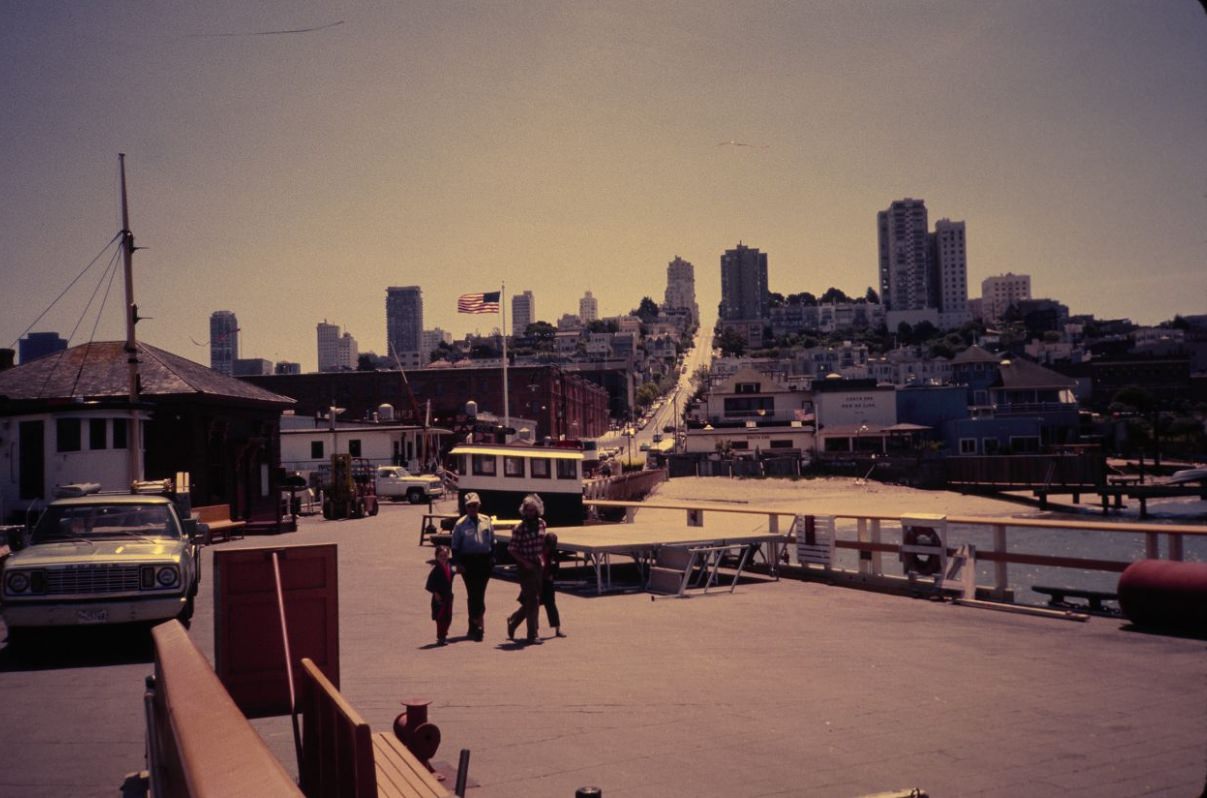 View up Hyde Street from Hyde Street Pier, 1984.