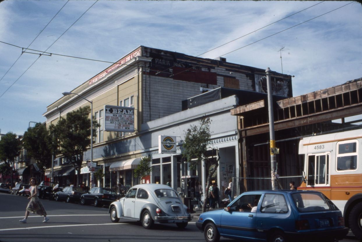 I-Beam night club and Double Rainbow ice cream on Haight Street, 1988.